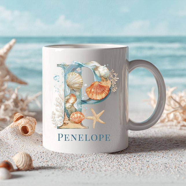 Personalized Coastal Monogram P Initial Beach Coffee Mug (Personalized Coastal Monogram P Initial Beach Coffee Mug)