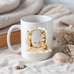 Personalized Coastal Monogram Q Initial Beach Coffee Mug