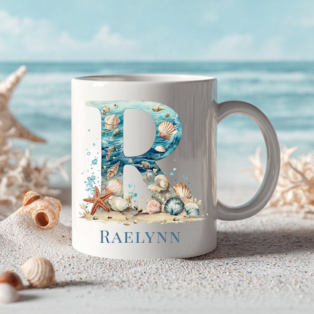 Personalized Coastal Monogram R Initial Beach Coffee Mug (Personalized Coastal Monogram R Initial Beach Coffee Mug)