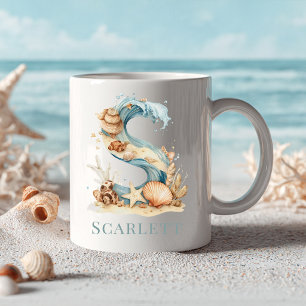 Personalized Coastal Monogram S Initial Beach Coffee Mug