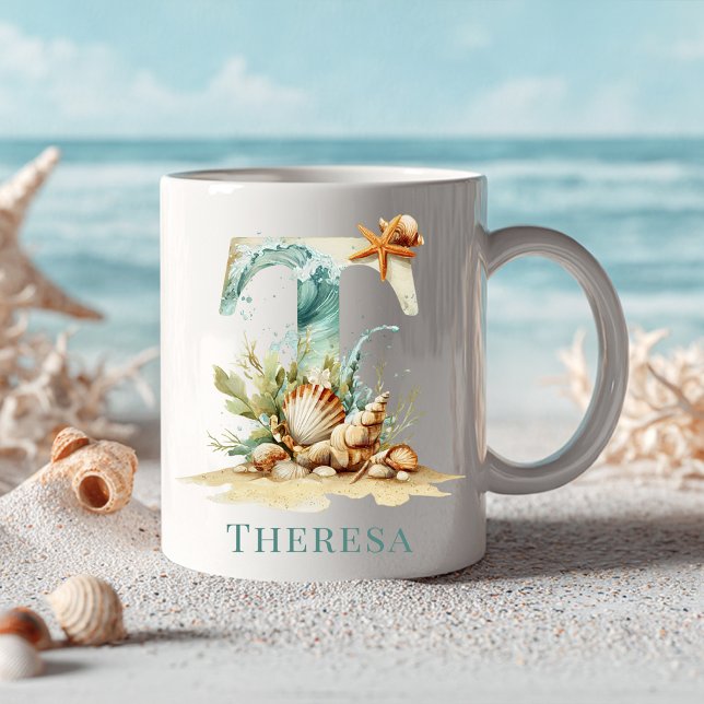 Personalized Coastal Monogram T Initial Beach Coffee Mug (Personalized Coastal Monogram T Initial Beach Coffee Mug
)