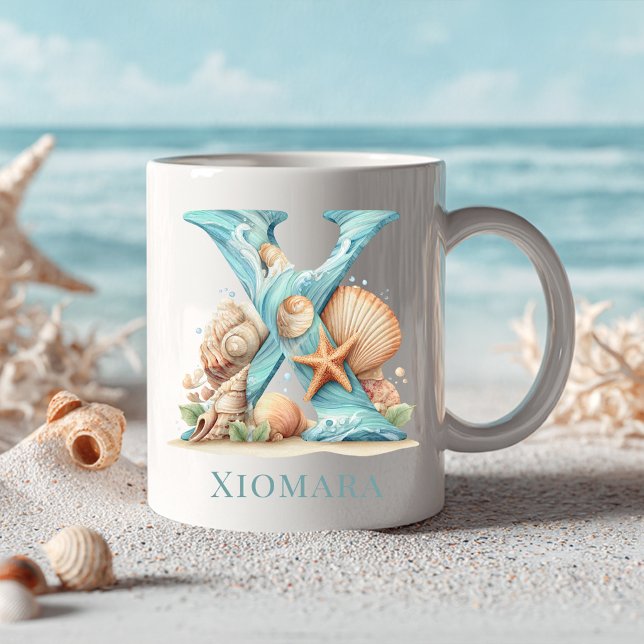 Personalized Coastal Monogram X Initial Beach Coffee Mug (Personalized Coastal Monogram X Initial Beach Coffee Mug)