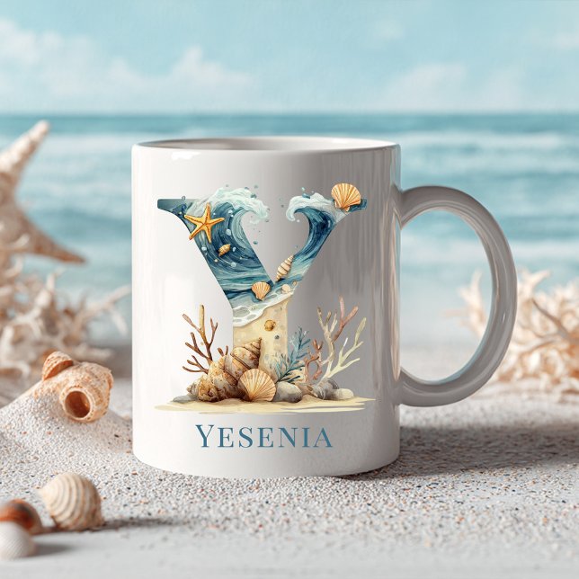 Personalized Coastal Monogram Y Initial Beach Coffee Mug (Personalized Coastal Monogram Y Initial Beach Coffee Mug)