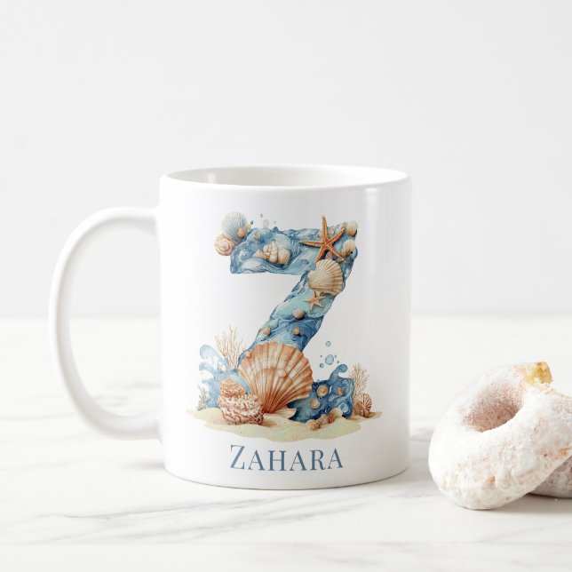 Personalized Coastal Monogram Z Initial Beach Coffee Mug (With Donut)