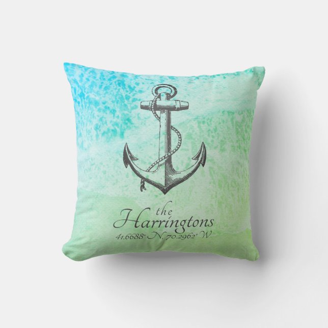 Personalized Coastal Nautical Beach Ocean Spray  Throw Pillow (Front)