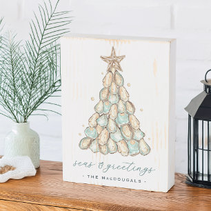 Personalized Coastal Oyster Christmas Wooden Box Sign