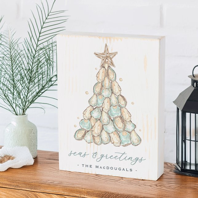 Personalized Coastal Oyster Christmas Wooden Box Sign (Creator Uploaded)