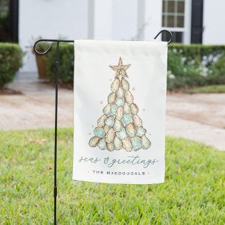 Personalized Coastal Oyster Shell Christmas Tree Garden Flag
