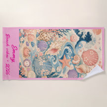 Personalized Coastal Seashell Beach Towel