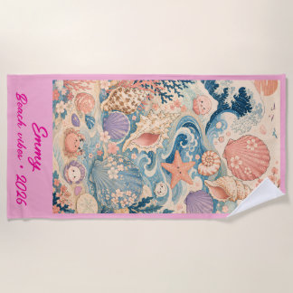 Personalized Coastal Seashell Beach Towel