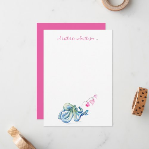 Personalized Coastal Stationery Watercolor Octopus Note Card