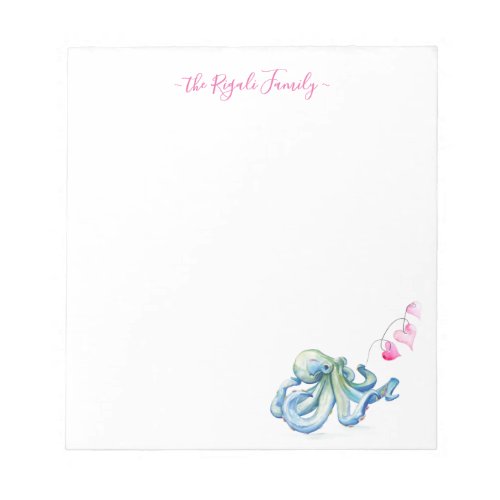 Personalized Coastal Stationery Watercolor Octopus Notepad