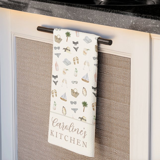 Personalized Coastal Summer Getaway Pattern Kitchen Towel (Creator Uploaded)