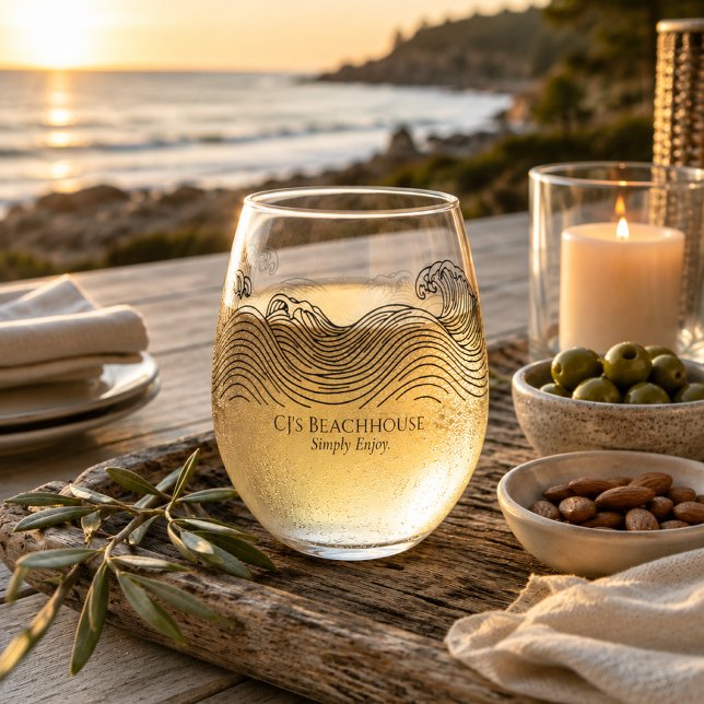 Personalized Coastal Wave Stemless Wine Glass (Creator Uploaded)