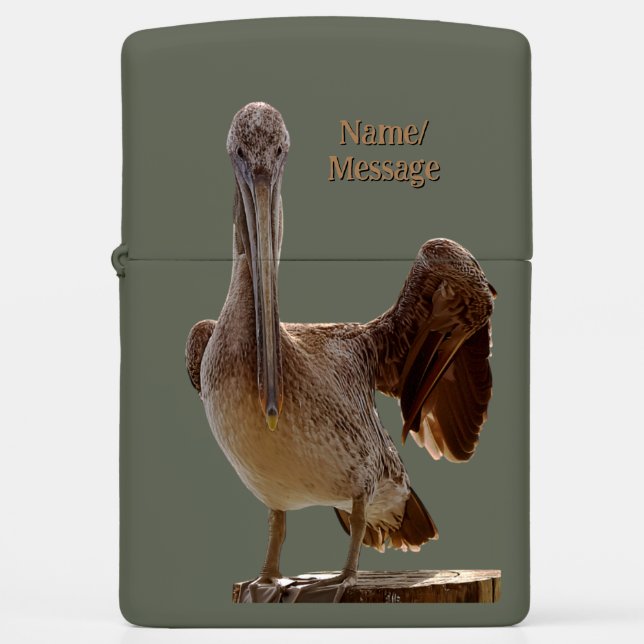 Personalized Coastal Wildlife Pelican Photo Zippo Lighter (Front)