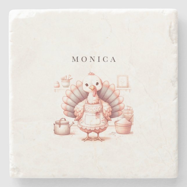 Personalized Coasters, Fall Turkey Decor Stone Coaster (Front)