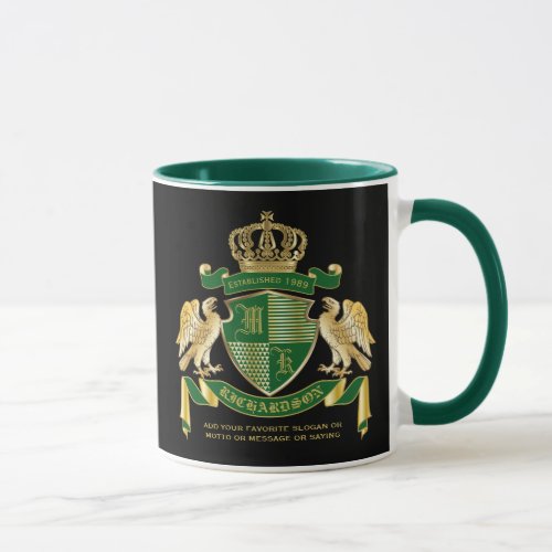 Personalized Coat of Arms Green Gold Eagle Emblem Mug