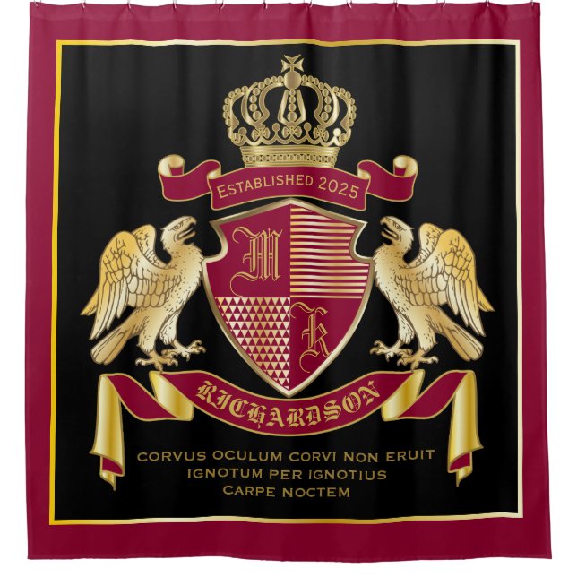 Personalized Coat of Arms Red Gold Eagle Emblem Shower Curtain (Front)