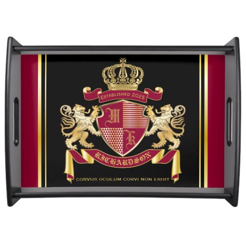 Personalized Coat of Arms Red Gold Lion Emblem Serving Tray