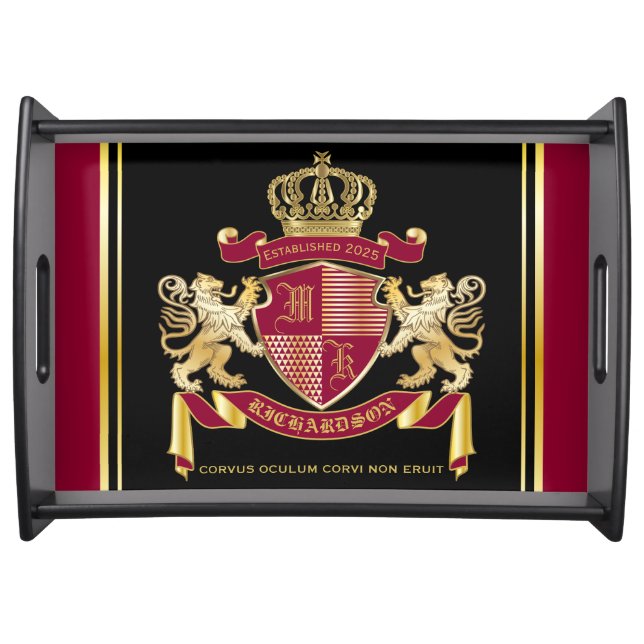 Personalized Coat of Arms Red Gold Lion Emblem Serving Tray (Front)