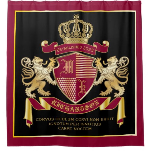 Personalized Coat of Arms Red Gold Lion Emblem Shower Curtain