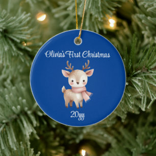 Personalized Cobalt Blue Baby Girl First Christmas Ceramic Ornament