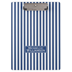 Personalized Cobalt Blue & White Striped Elegant Clipboard