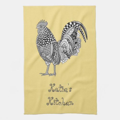 Personalized Cock_a_doodle Rooster Kitchen Towel