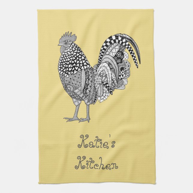 Personalized Cock-a-doodle Rooster Kitchen Towel (Vertical)