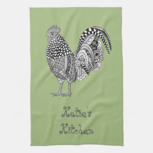 Personalized Cock-a-doodle Rooster Kitchen Towel