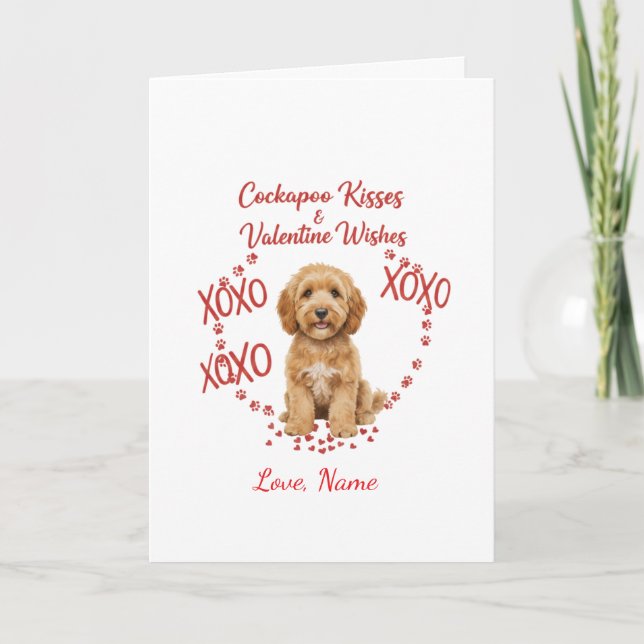 Personalized Cockapoo Kisses Valentine Wishes Card (Front)