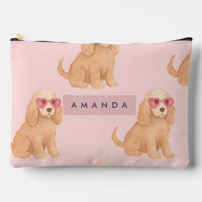 Personalized Cocker Spaniel Dog with Glasses Accessory Pouch (Front)