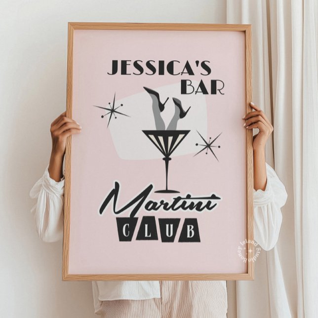 Personalized Cocktail Martini Bar Retro Poster (custom vintage bar sign, personalized cocktail lounge art, retro home bar decor, speakeasy wall art )