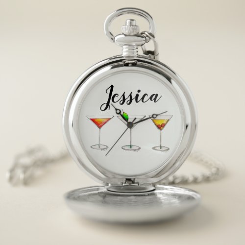 Personalized Cocktail Mixed Drink Cosmo Martini Pocket Watch