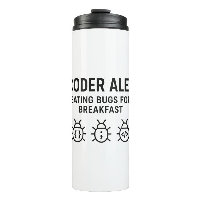 Personalized Coder Thermal Tumbler – Eating Bugs  (Front)