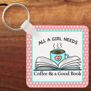 Personalized Coffee and a Good Book  Keychain