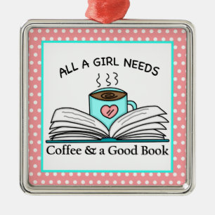 Personalized Coffee and a Good Book Metal Ornament