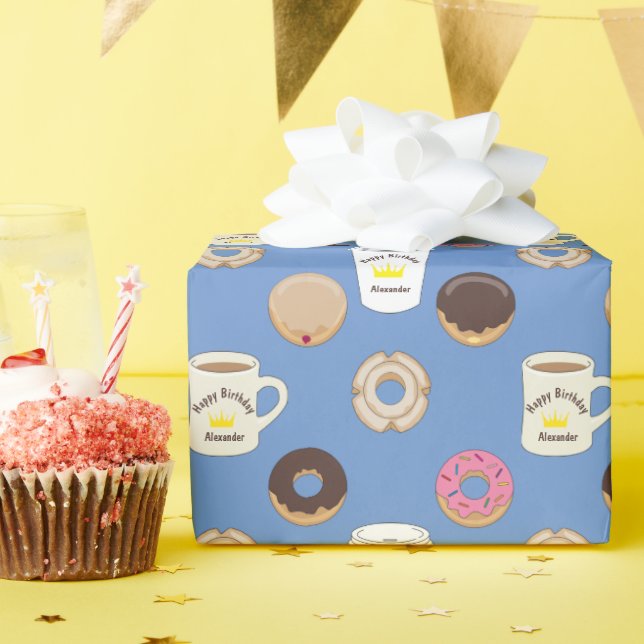 Personalized Coffee and Doughnuts Wrapping Paper (Birthday Party)