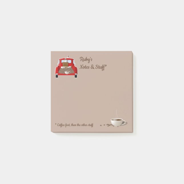 Personalized Coffee and Little Red Truck Post-it Notes (Front)