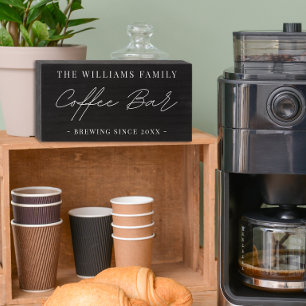 Personalized Coffee Bar Established Date Black Wooden Box Sign