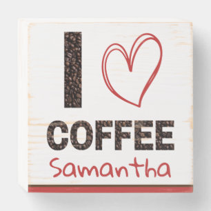 Personalized Coffee Bar I Love Coffee Wooden Box Sign
