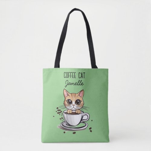 Personalized Coffee Cat Design Tote Bag