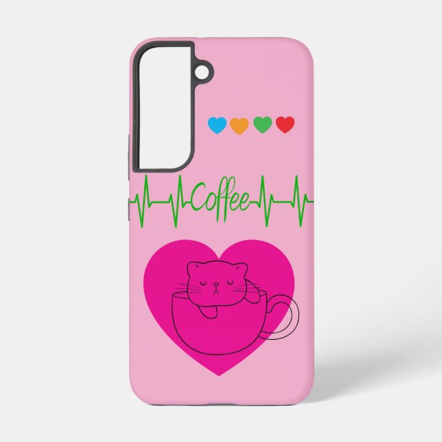 Personalized Coffee Cat in Cup Samsung Case – Pink (Back)