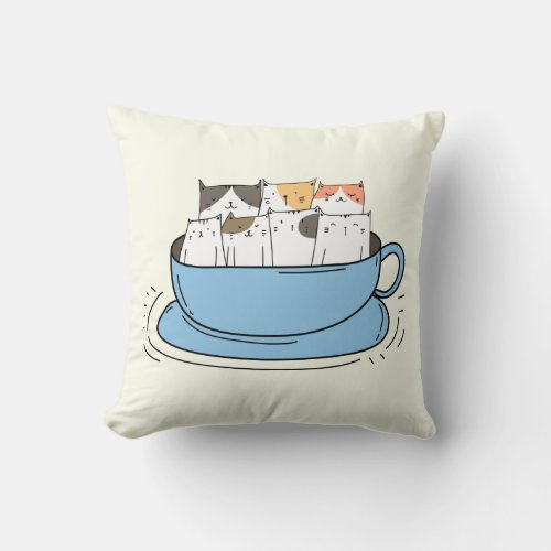 Personalized Coffee Cats Throw Pillow