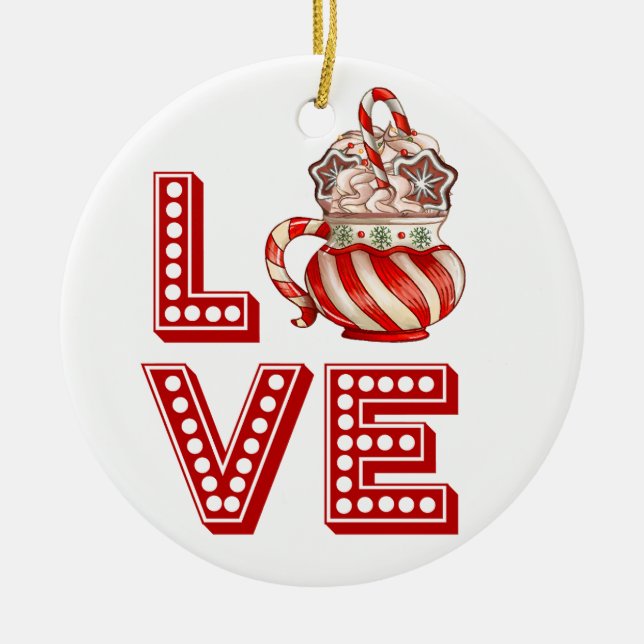 Personalized Coffee Ceramic Ornament – Candy Cane (Front)