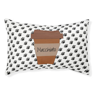 Personalized Coffee Cup on Black Paw Prints Pet Bed