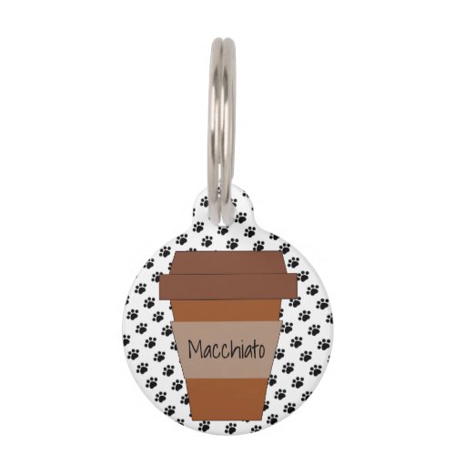 Personalized Coffee Cup on Black Paw Prints Pet ID Tag