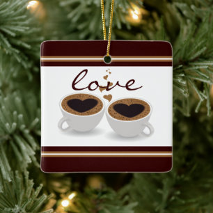 Personalized Coffee Cups Couple in Love Christmas Ceramic Ornament