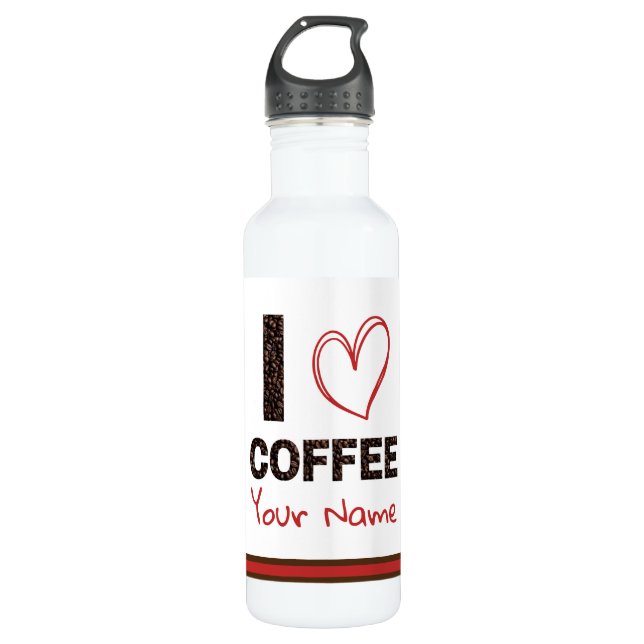 Personalized Coffee Lover Name Coffee Bean Art Stainless Steel Water Bottle (Front)