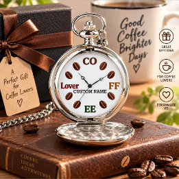 Personalized Coffee Lover Silver Pocket Watch Gift